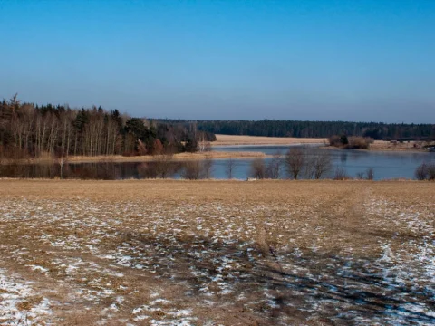 Pohled na zamrzlý rybník